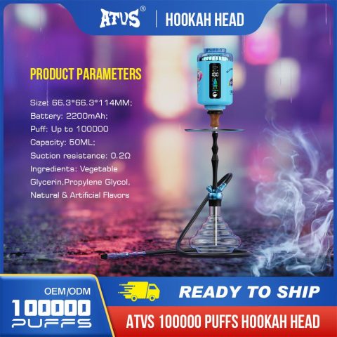 ATVS 20 Pack 120000 Puffs  Hookah Rechargeable Shisha Disposable Vape Wholesale with 50ml 5% Nic Salt 10 Flavors Bar Vape