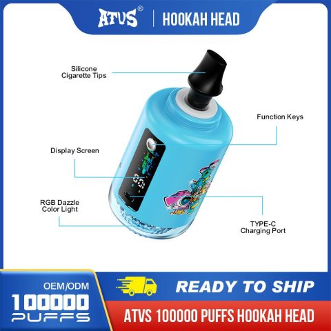 ATVS 20 Pack 120000 Puffs  Hookah Rechargeable Shisha Disposable Vape Wholesale with 50ml 5% Nic Salt 10 Flavors Bar Vape